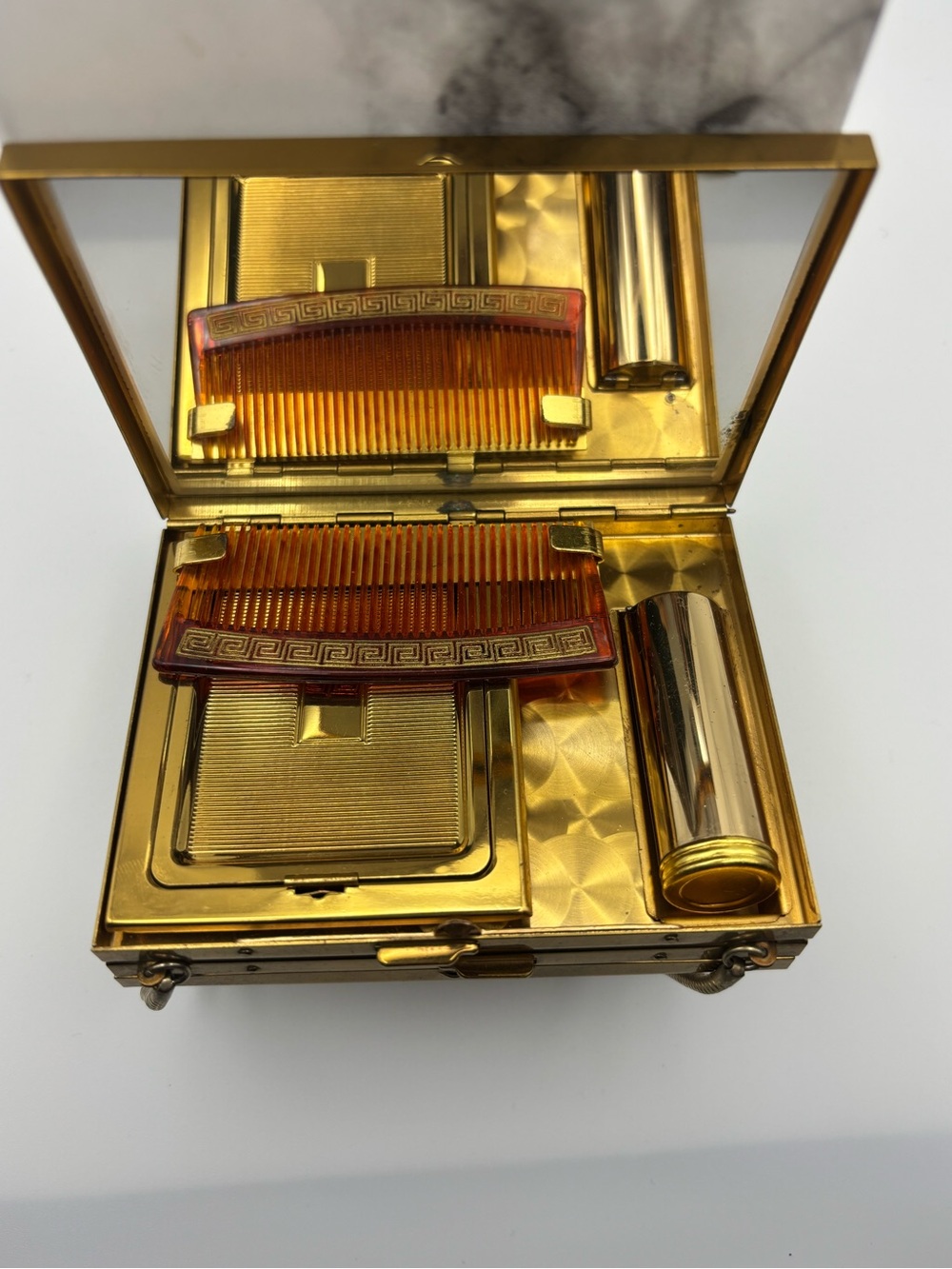 Vintage 1950’s Hollywood Elegant Compact, Lipstick, Comb and Cigarette Clutch
